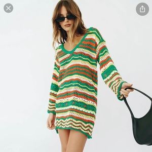 Verge girl red berry nwt green/yellow/red crochet mini dress